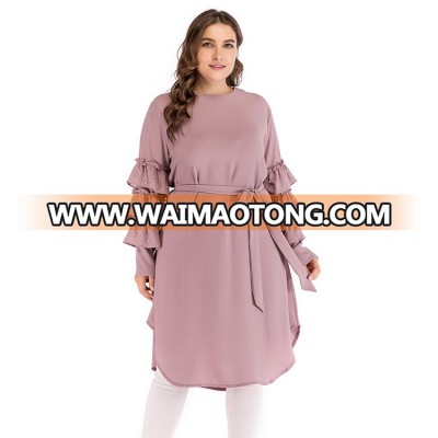 Fashion islamic women wear beading ruffle sleeve chiffon plus size blouse skirt muslim clothing