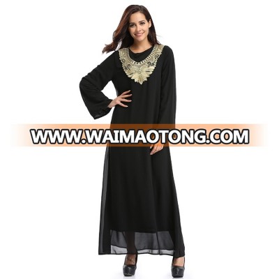 Chiffon long sleeve dubai style islamic clothing morocco muslim dress embroidery