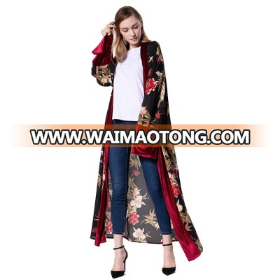 2018 islamic clothing muslim black velvet floral  open latest abaya designs