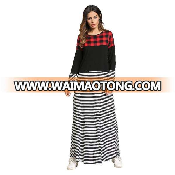 Muslim Striped Knit Long Sleeve Dress Robe